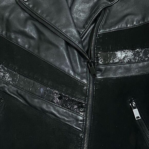 Slate & Willow Mixed Media Colorblock Moto Leather Jacket, size S - Picture 12 of 14